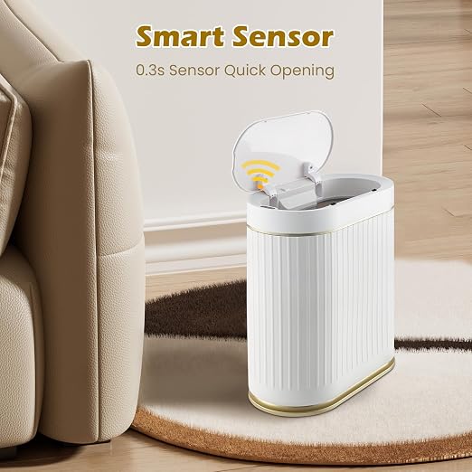 SYNCVIBE Bathroom Trash Can with Lid, 2 Gallon, Motion Sensor | Automatic Garbage Can, 7.5 Liter Smart Trash Bin, Narrow Plastic Wastebasket for Bedroom, Office and Living Room
