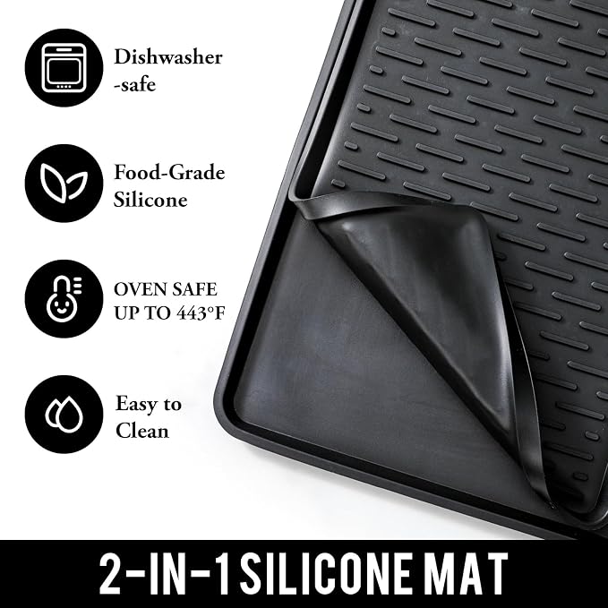 Caketime 2 In 1 Silicone Coffee Bar Mat Accessories for Ninja Coffee Maker with Detachable Dish Drying Rug Kitchen Counter Under Sink Drainer Appliances Dorm Room Decor 16"x24" Extra Large Black