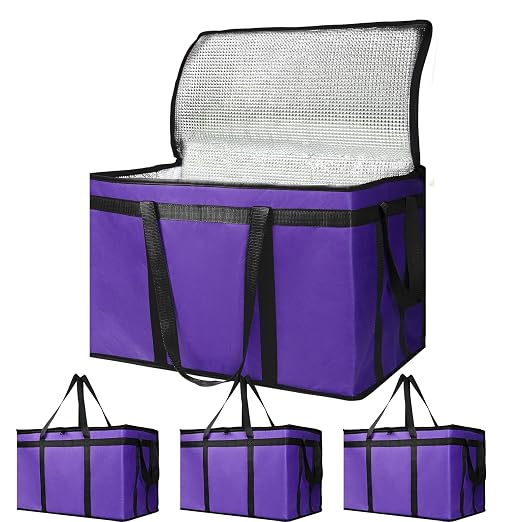 Bodaon 4-Pack Cooler Insulated Food Delivery Bag, Rideshare Delivery Bag, XXX-Large Thermal Bags for Catering/Hot Pizza, Travel/Camping/Picnic/Grocery Reusable Warmer Frozen, Purple-Black Edge