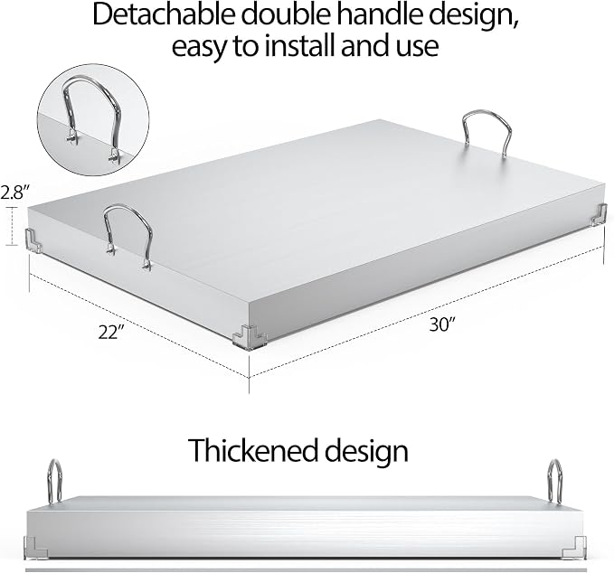 Stainless Steel Gas Stove Cover Board, 30 x 22 x 2.8 Inches, Large Stove Top Cover with Anti-slip Feet,Handle,Anti-collision Corner Guards,Easy to Install,Keep the Stove Clean,Bright and Beautiful