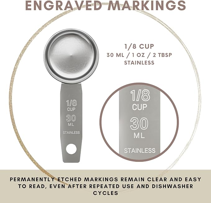 1/8 Cup Stainless Steel Measuring Cup | Sturdy Metal 30 ml | 30 cc | 1 oz | Single Cup for Wet and Dry Ingredients | Great for use as 1/8 Cup Coffee Scoop - 1 PK