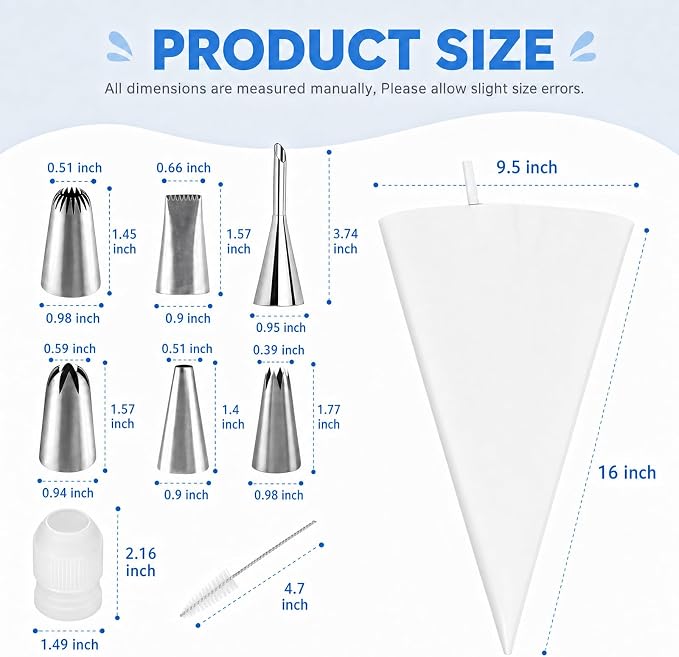 Reusable Piping Bags and Tips Set – 16" Pastry Bags for Cake Decorating, Cupcakes & Cookies with Frosting Tips – Leak-Proof Cotton Icing Bags, Eco-Friendly Baking Kit for Home Bakers & Beginners
