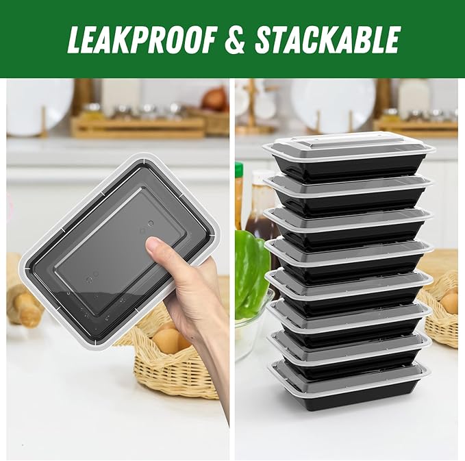 Dealusy 50 Pack (100-Piece) 28 oz Meal Prep Containers Reusable with Lids | Sturdy Leakproof & Food Safe, Microwave, Freezer, Dishwasher Safe Prep Containers, To Go Take Out Plastic Food Storage