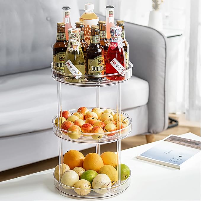 URALFA 3 Tier Lazy Susan Organizer, 9 Inch Clear Rotating Makeup Organizer | Acrylic 360 Rotating Tray, Plastic Spinning Organizer, Multi-layer Shelf for Bathroom, Pantry, Countertop, Kitchen, Cupboard