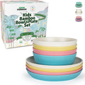 Grow Forward Bamboo Kids Plates and Bowls Sets - 8-Piece Dishwasher Safe Non Toxic Plates for Kids - Reusable Eco Friendly BPA Free Dishes Dinnerware Sets for Children - Paradise