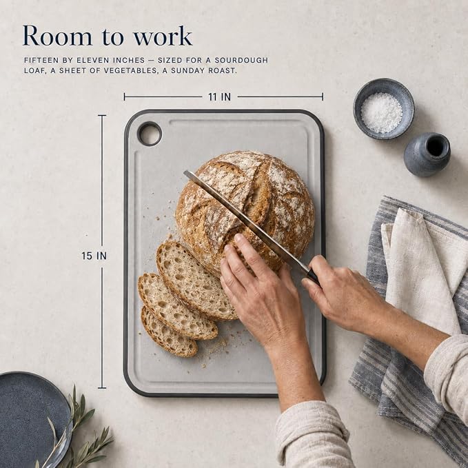 Oslo Non Toxic Food Grade Wheat Straw Cutting Board, BPA Free, Formaldehyde Free, Dishwasher Safe, Non Slip With Juice Groove, Gentle On Knives, 15 x11