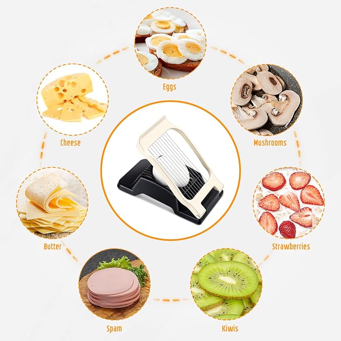 Heavy Duty Aluminium Egg Slicer, Stainless Steel Wire, Black & White | Not Dishwasher Safe, Rust Resistant, Egg Cutter for Hard Boiled Eggs, Soft Food and Soft Fruit, Salads, Butter, Cheese, Spam