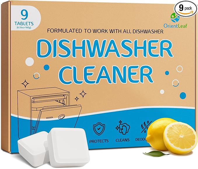 ORIENTLEAF Dishwasher Cleaning Tablets, Lemon Scent 9 Month Supply, Dishwasher Cleaner and Deodorizer, Dish washer Descaler