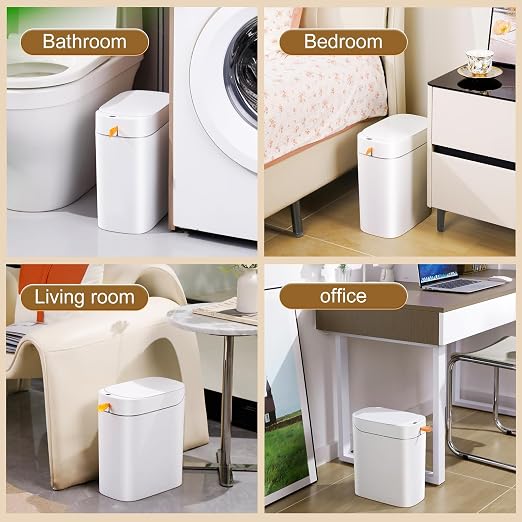 MOPALL 3.5 Gallon Motion Sensor Bathroom Trash Can with Automatic Lid | Air-Suction Bag System, Dog-Proof Design, Anti-Tip Base, Ideal for Bathroom, Bedroom, Office & Small Spaces