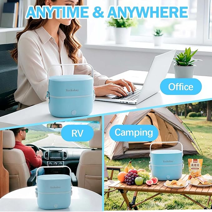 Electric Cooking Lunch Box, 270W Portable Food Warmer | 33.8 Oz, 304 Stainless Steel Inner Double-layer Design, Cool-touch Handle, One-key Start, for Office Dorm Camping