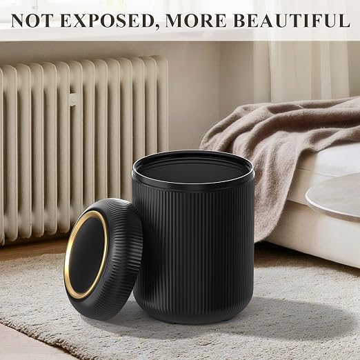 Motion Sensor Bathroom Trash Can with Lid,Black and Gold Garbage Can | 3 Gallon Automatic Bathroom Garbage Cans,Black Garbage Bin,Touchless Sensor Trash Bin,Small Waste Basket for Bedroom,Office
