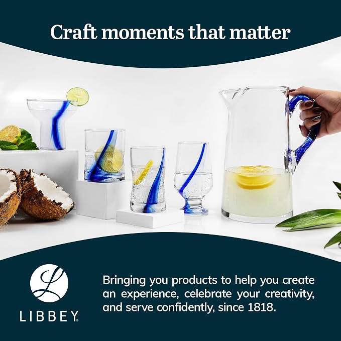 Libbey Blue Ribbon Goblet Glasses, Artisan Inspired, Durable Water Goblets Set of 8, Clear, Stemmed Water Glasses to Showcase Sodas, Cocktails