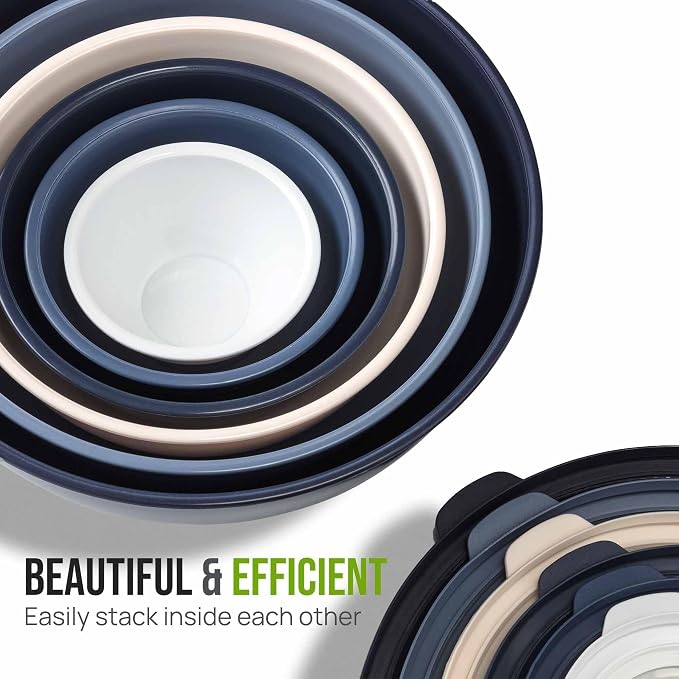Zulay Kitchen 12 Piece Plastic Mixing Bowls with Leak-Proof Lids Set - Microwave and Freezer Safe Kitchen Mixing Bowls for Preparing, Serving and Storing - Large Nesting Bowls (Navy Ombre)