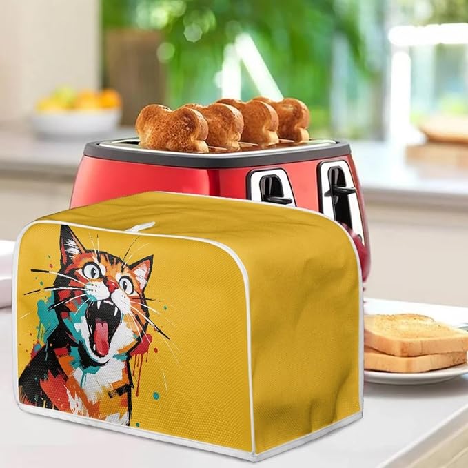 Ginger Cat Print 4 Slice Toaster Cover Anti Fingerprint Toaster Oven Dust Cover Washable Small Kitchen Appliance Dust Covers, Kitchen Decorations, Yellow