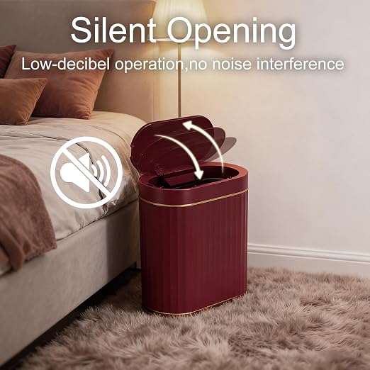 ELPHECO 2 Gallon Sensor Trash Can, Automatic Lid, Burgundy Gold | IPX5 Waterproof Bathroom Garbage Can, Slim Trash Bin, Plastic Wastebasket for Office, Bedroom and Living Room
