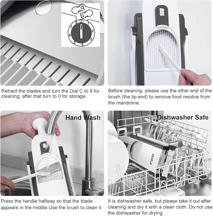 Safe Mandoline Slicer for Kitchen, Vegetable & Food Cutter (Only Slice) | Thickness Adjustable 0.1-8 mm, Potato Slicer for Chips, Easy to Clean, Storage, Kitchen Faster Slice, Dishwasher-safe (Grey)
