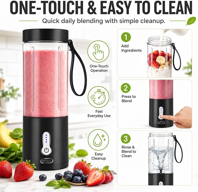 Portable Personal Blender, Cordless Juicer Cup, USB Rechargeable Ideal for Shakes & Smoothies,Ice Blending,Juicing, Mini Blender for Travel Sports Outgoing Office Gym