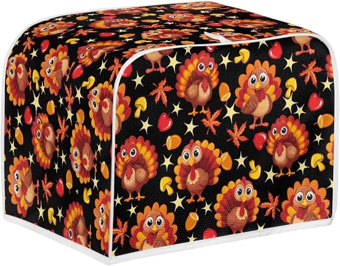 2 Slice Bread Toaster Cover for Thanksgiving, Turkey Maple Leaf Print Bakeware Protector Kitchen Accessories Appliance Dust Cover Kitchen Festival Decor Toaster Oven Covers
