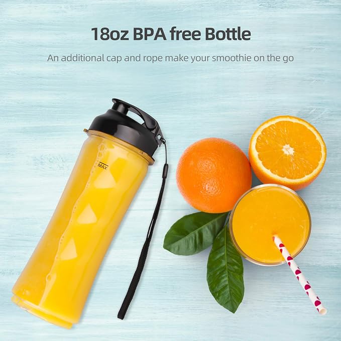 La Reveuse Personal Size Blender for Protein Shakes and Smoothies, Navy | 18oz BPA-free Portable Bottle with Spout Lid, Push to Blend, Suitable for Home, Apartment, Office, Dorm, 300 Watts, LARB1801N