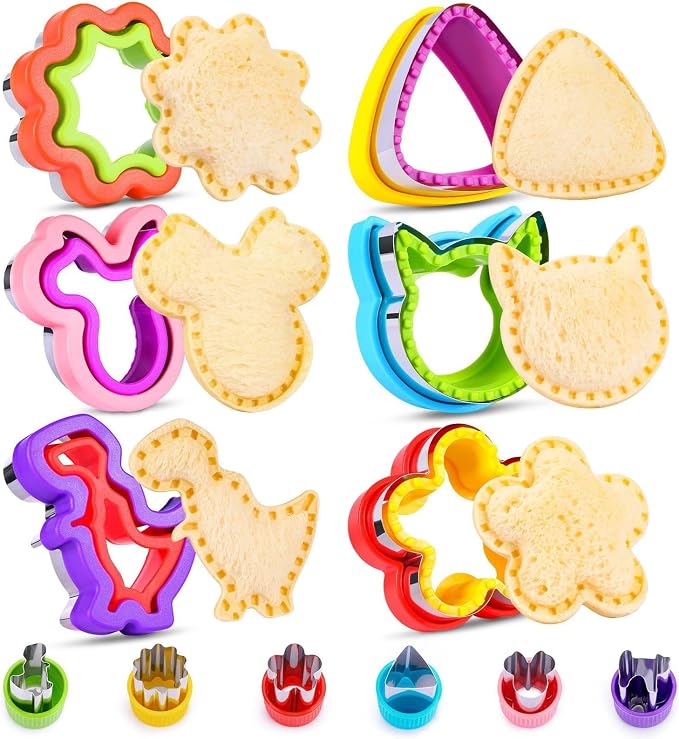 12Pcs Sandwich Cutters for Kids Lunch, Crustless Sandwich Maker | Sandwich Cutter and Sealer DIY Dinosaur Circle Cookie Cutter Bread Decruster Lunch Box Accessories for Kids Toddler