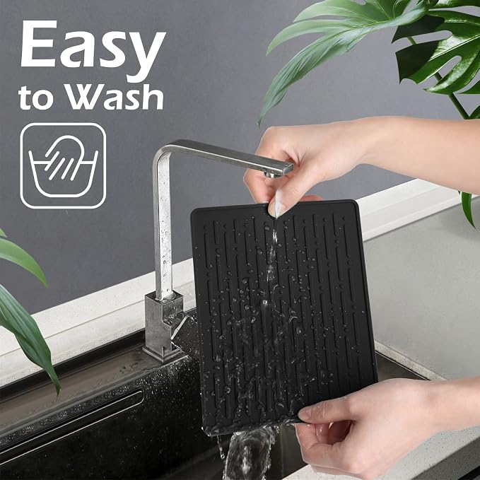 Dish Drying Mats, Heat-resistant Silicone Mat for Kitchen Counter, Non-Slip Dish Dry Mat Dishwasher Safe Small, Black