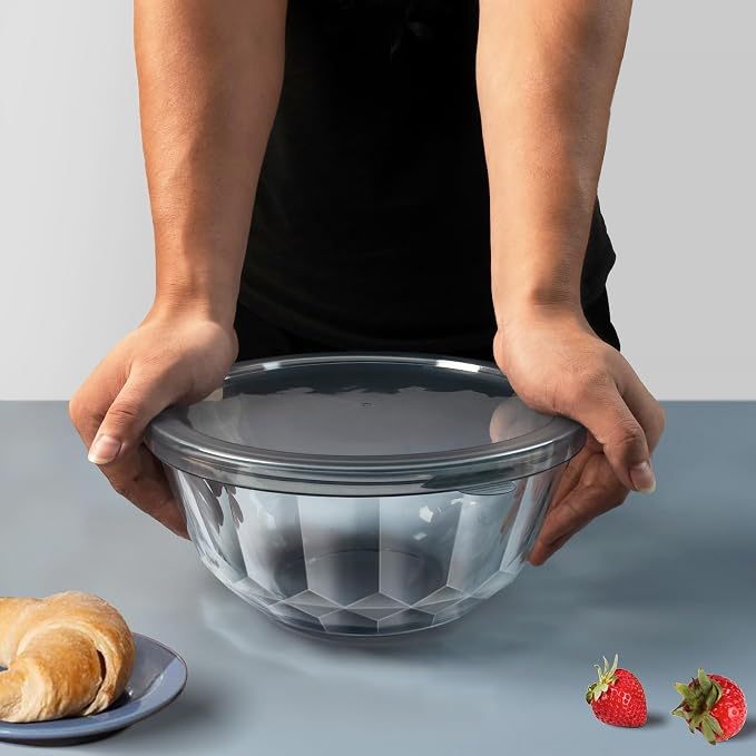 Glass Mixing Bowls with Airtight Lids, 5 PCS Thick Glass Nesting Bowls | Serving bowl For Kitchen Baking, Meal Prepping and Salad, Bpa Free Dishwasher Microwave and Oven Safe, 0.5/0.8/1.6/2.7/4.4 Q