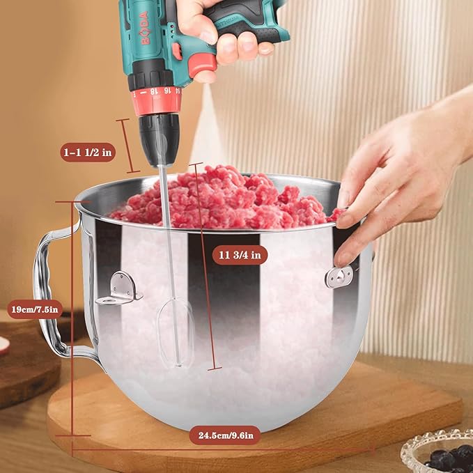 Hand Mixer Beaters used with Standard Hand Drill,Meat Chopper,Hamburger Chopper,Potato Masher,304 Stainless Steel Meat Whisk for Stirring Eggs,Chocolate,Butter,Patties and Cream