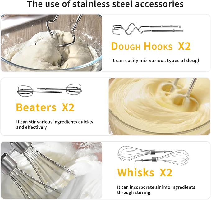 7-Speed Cordless Hand Mixer for Baking - Electric Handheld Mixer with 6 Stainless Steel Attachments, Turbo Boost, Digital Display, Lightweight Cake Mixer for Eggs, Cream, Cookie Dough (Yellow)