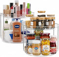 Oizeir Clear Two Tier Lazy Susan Organizer 2-Pack | Rotating Spice Rack Turntable, For Kitchen Cabinet, Countertop, Bathroom, Dining Table, Spinning Carousel Racks