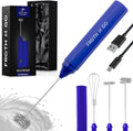 Zulay Froth N Go Milk Frother – Rechargeable 3-in-1 Handheld Frother Wand with Travel Case & USB-C Charger – Single, Double & Egg Whisk for Latte, Cappuccino, Matcha, Protein Shakes - Royal Blue