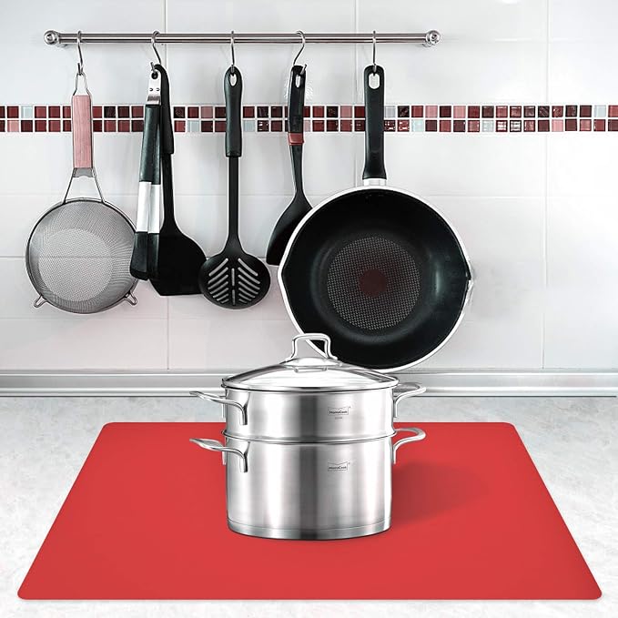Silicone Placemats, Food-Grade Non-Slip Waterproof, Dining, Stain Resistant, Countertop Protector, Kitchen Counter Mat, Heat Resistant, Baking mat Dishwasher Safe (23.6"×15.7"-2pack, Red)