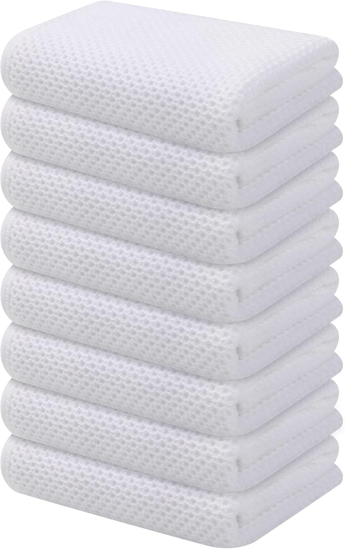 Kitinjoy 100% Cotton Waffle 8-Pack Kitchen Towels, 13" x 28", White | Super Soft, Ultra-Absorbent, Fast Drying, lightweight, Quick Drying Kitchen Hand Towels