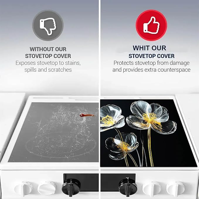 HOMETITUTE Elegant Glass Blossom Stove Top Cover 28x20 Diatomite Mat