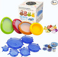 2-in-1 Produce Saver Containers with Silicone Stretch Lids (4 Containers + 6 Lids) – Avocado, Onion, Lemon, Tomato Keeper, Anti-Oxidation Food Storage, Airtight Leakproof Lids for Fridge Organizer