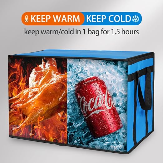Bodaon 5-Pack Cooler Insulated Food Delivery Bag, Rideshare Delivery Bag, XXX-Large Thermal Bags for Catering/Hot Pizza, Travel/Camping/Picnic/Grocery Reusable Warmer Frozen, Blue-Black Edge