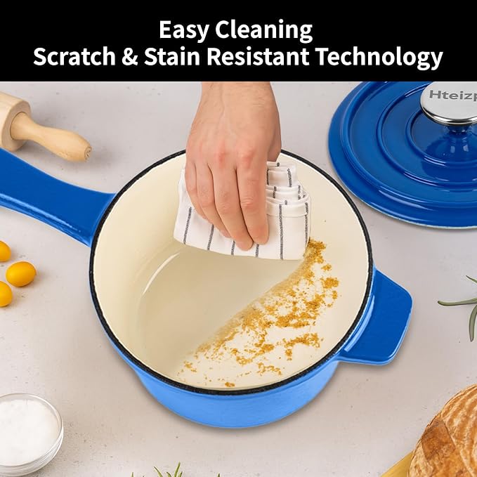 Enameled Cast Iron Sauce Pan with Lid, 1.7 Quart Saucepan with Lid, Small Dutch Oven Pot, Suitable for Small Portions of Soup, Sauces, Oatmeal, Blue