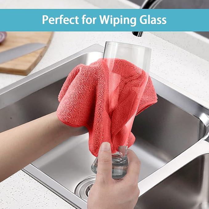 HOMEXCEL 100PK Microfiber Cleaning Cloth, Cleaning Rag for Home, 11.5x11.5 | Reusable, Lint Free, Scratch-Free and Highly Absorbent Towels for Kitchen, Bathroom, Toilet, Sink, Red