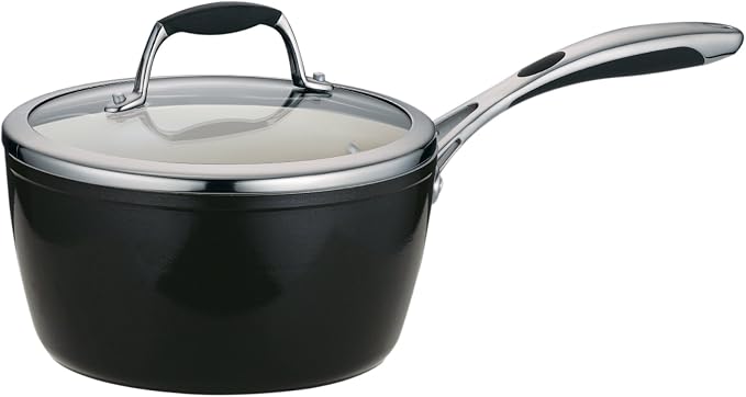 Tramontina Ceramica Deluxe 3-Quart Sauce Pan with Glass Lid | Ceramic Non Stick Saucepan, Oven-Safe, Metallic Black