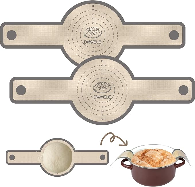 Silicone Bread Sling, Sourdough Transfer, Nonstick, 2 Pack Round | Easy Cleanup & Reusable Baking Mats, Sour Dough Tools & Supplies for Dutch Oven, Gray