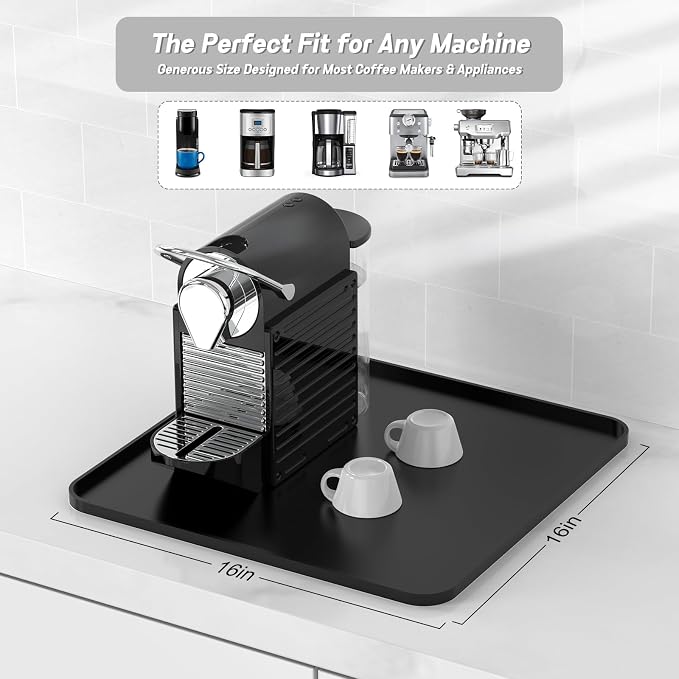 Garolue Silicone Coffee Mat,16"×16" Waterproof Heat Resistant Bar Mat for Espresso Machine Station Accessories,Non Slip Dish Drying Mat for Kitchen Counter,Home Decor Essentials,Black