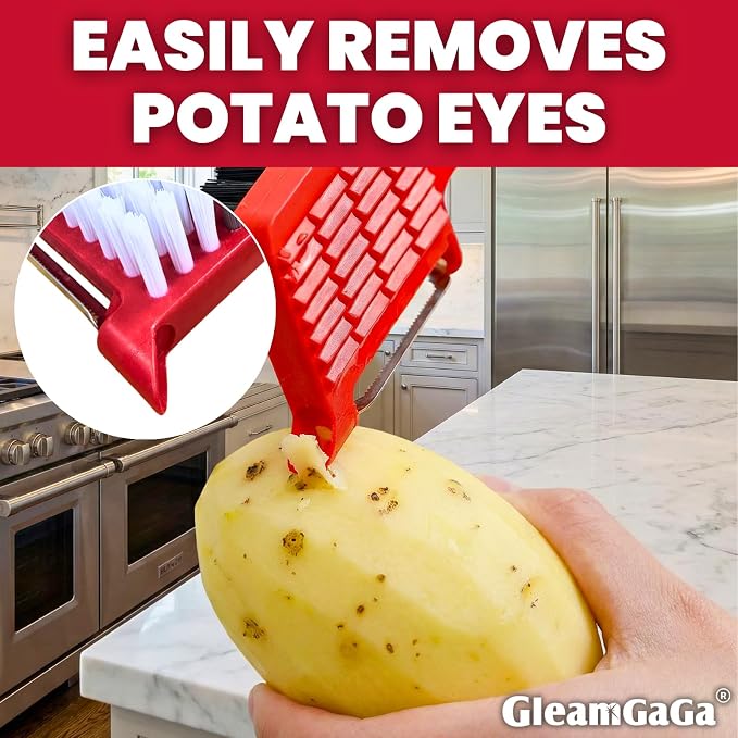 2 Pack Vegetable Brush & Potato Scrubber with Built-in Peeler | Scrub, Peel & Remove Potato Eyes with One Tool, Dual Bristles, Comfortable Grip, 2-Pack Value