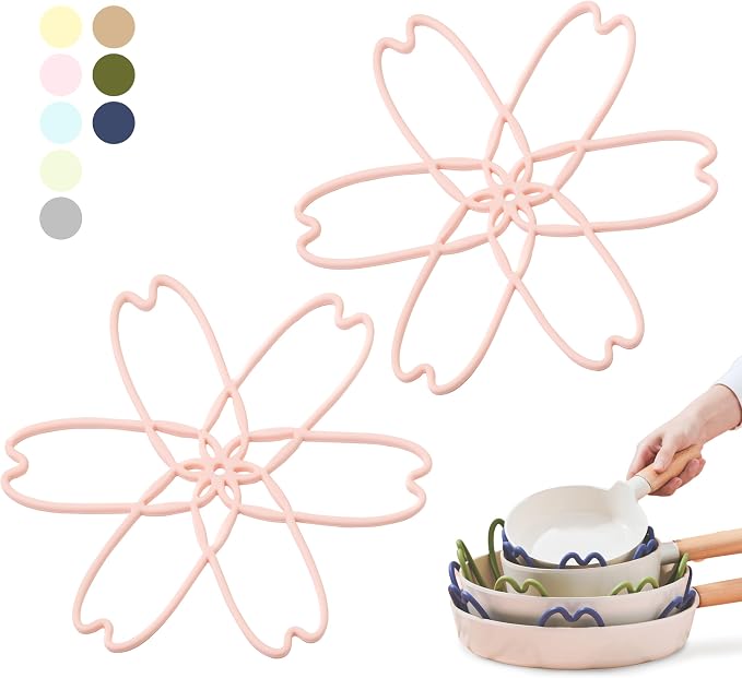 Silicone Pan Protectors for Stacking 2 Piece (Sakura Pink, L) | Pot Separators for Cookware, Prevent Scratch, Protect Coating, Dishwasher Safe, Multi-Purpose Heat Resistant Trivets