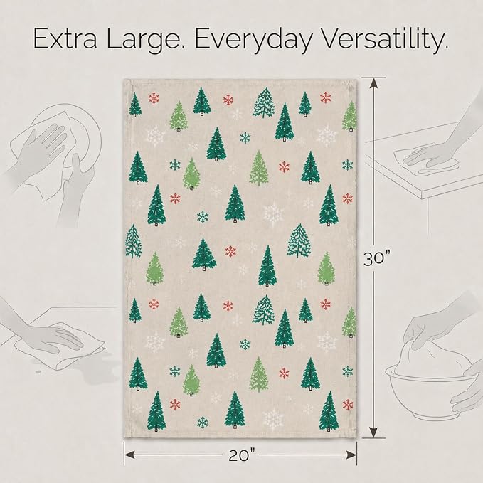 Urban Villa Kitchen Towels Cotton Dish Towels 20”x30” (Set of 6) Grn Tree Print