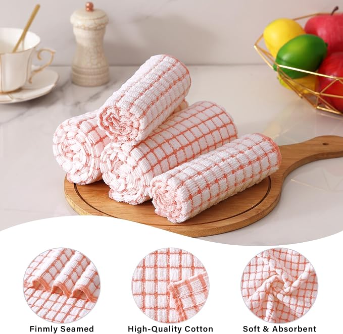 Homaxy Kitchen Towels and Dishcloths Set, Set of 8, Coral | Cotton Terry Kitchen Dish Towels, Super Soft and Absorbent Dish Cloths, 16 x 25 and 12 x 12 Inches
