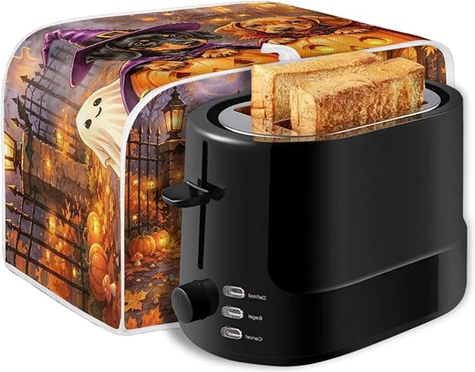Dachshund Print Bread Machine Cover Pumpkin Ghost Print Toaster Cover 2 Slice Wide Slot Small Kitchen Appliance Covers for Halloween Decorations