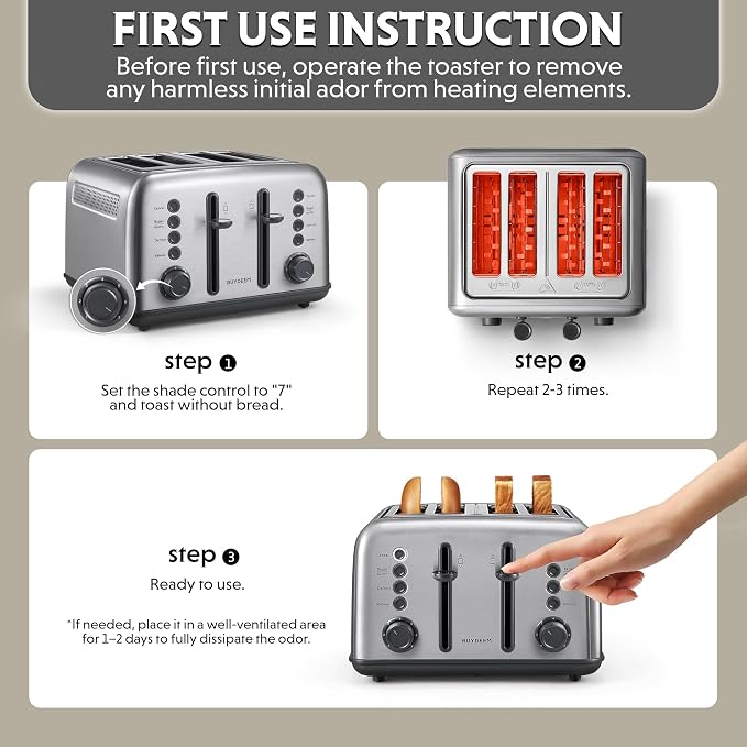 BUYDEEM DT640 4-Slice Toaster, 7 Shade Settings, Extra Wide 1.5’’ Slots for Bagel & English Muffin, 6 Toasting Functions, Retro Stainless Steel Toaster with High Lift Lever, 1800W, Retro Silver