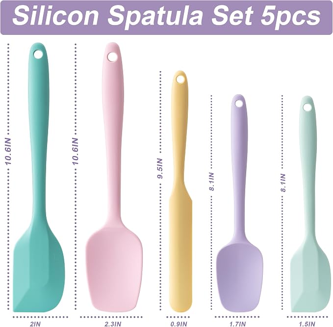 Silicone Spatula Set,5 Piece Food Grade Rubber Spatulas,Multicolor 3 | Spatulas Silicone Heat Resistant for Baking,Cooking,and Mixing High Heat Resistant Non Stick Dishwasher Safe BPA-Free