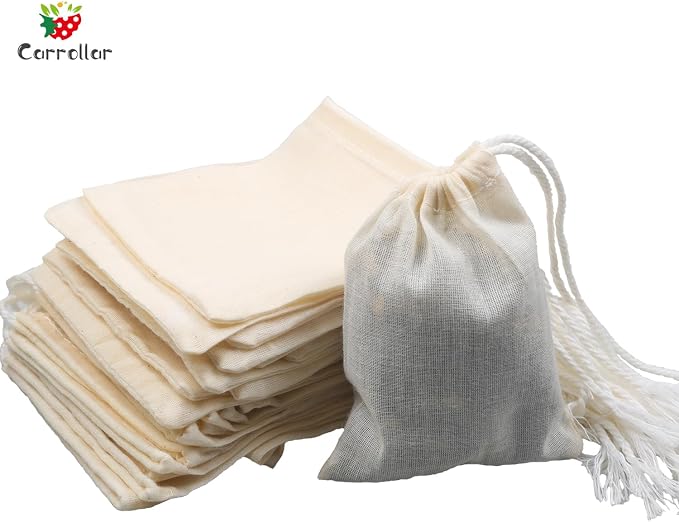 20Pcs Reusable Tea Filter Bags,Soup Bags,Bone Broth Brew Bags,Spice Bags,Muslin Strainer Bags,Natural Unbleached Cotton Cheesecloth Bags for Cold Brew Coffee(6x8inch)