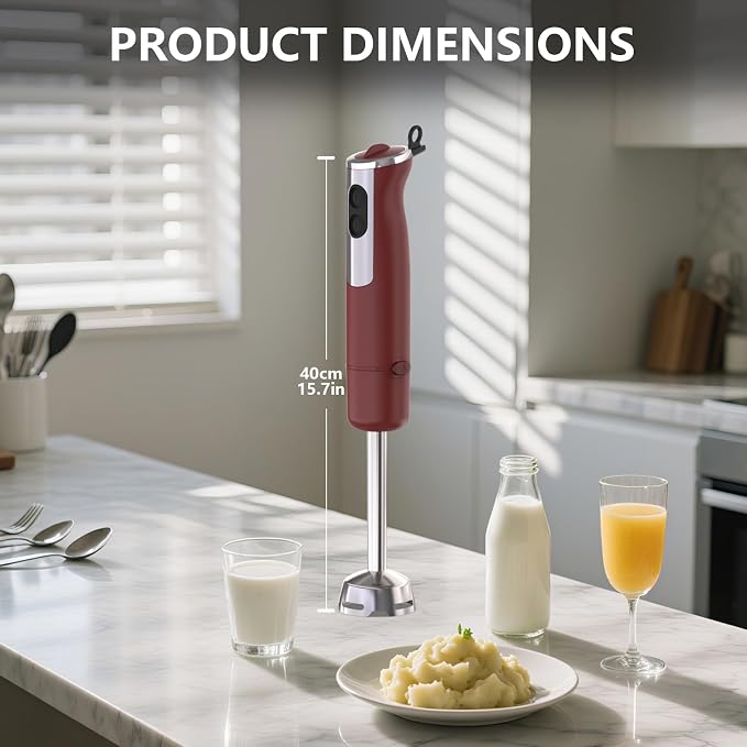 Immersion Blender, Corded Electric Stick Mixer, 1000W Dual-Speed Motor, 12 Adjustable Speeds, Comes with a Measuring Cup, Suitable for Baby Food, Purees, and Soups