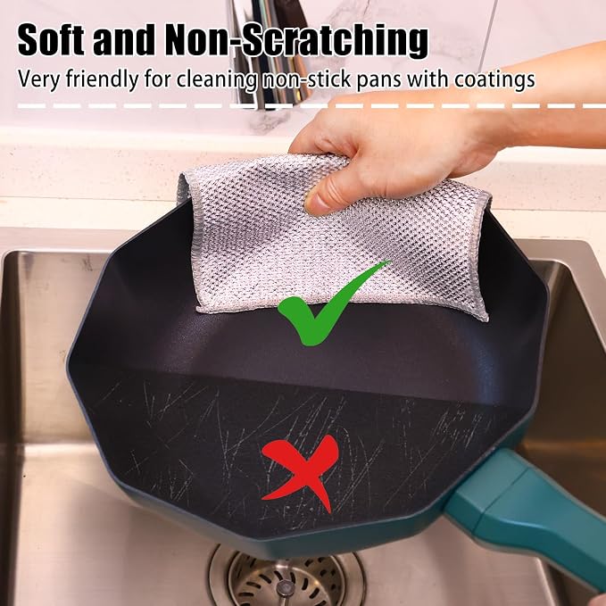 12 Pcs New Upgrade Steel Wire Dishcloth,Triple-Layer Steel Wire Cleaning Cloth,Powerful Cleaning Non-Scratch Wire Dishcloth Rag for Cookware, Sinks, Dishes, Stove Tops
